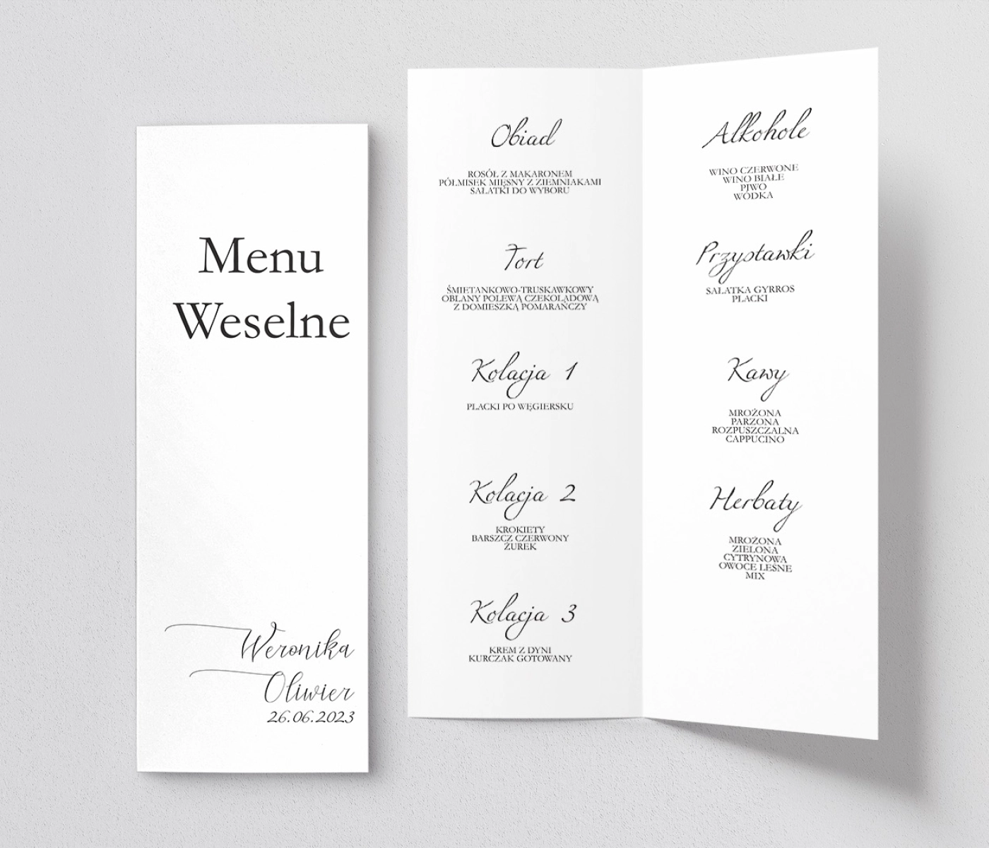 Menu Weselne Minimalistyczne - Motyw 1