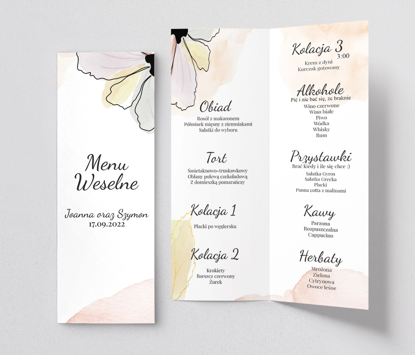 Menu Weselne Watercolor Wedding - Motyw 1