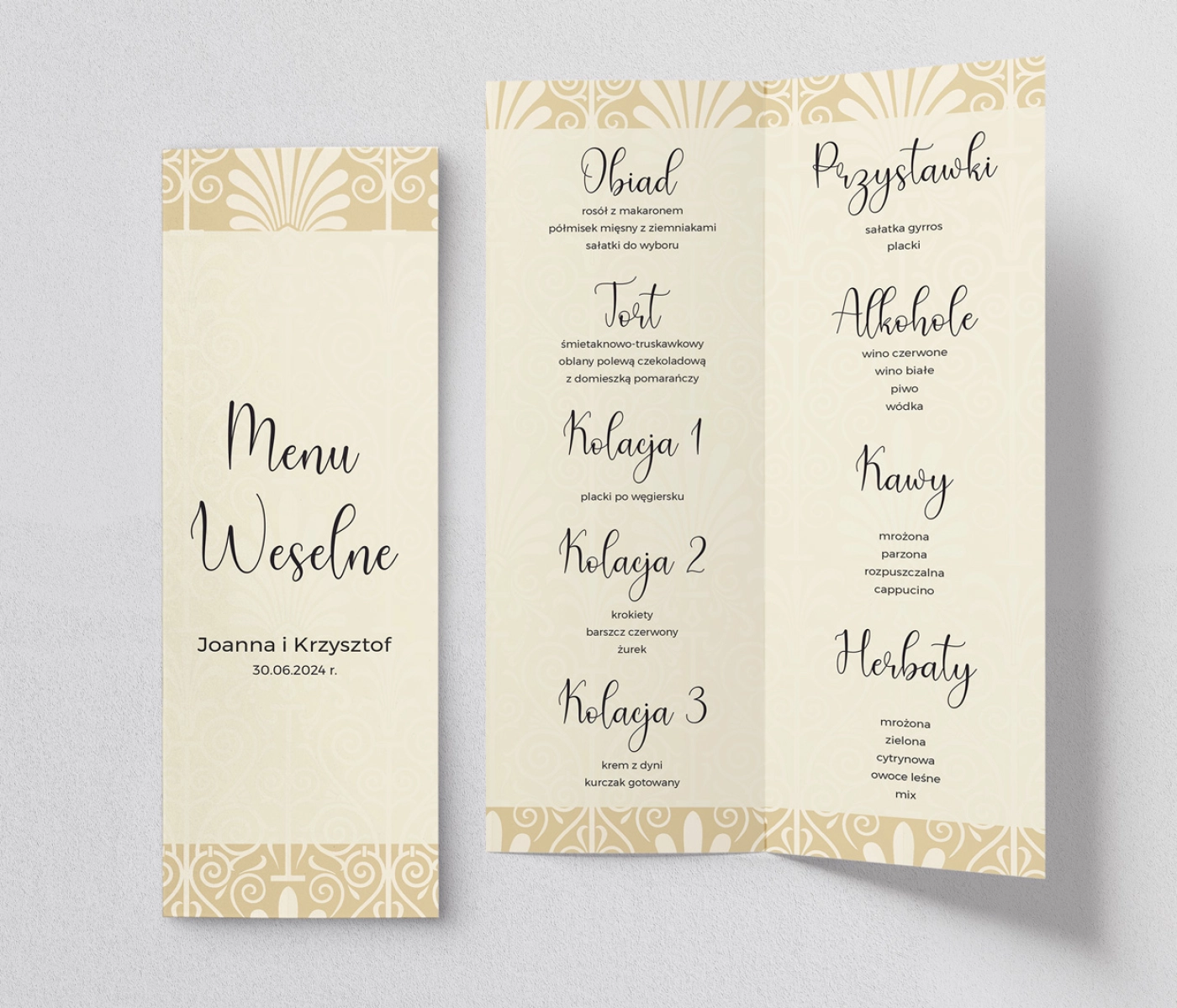 Menu Weselne Vintage - Motyw 1