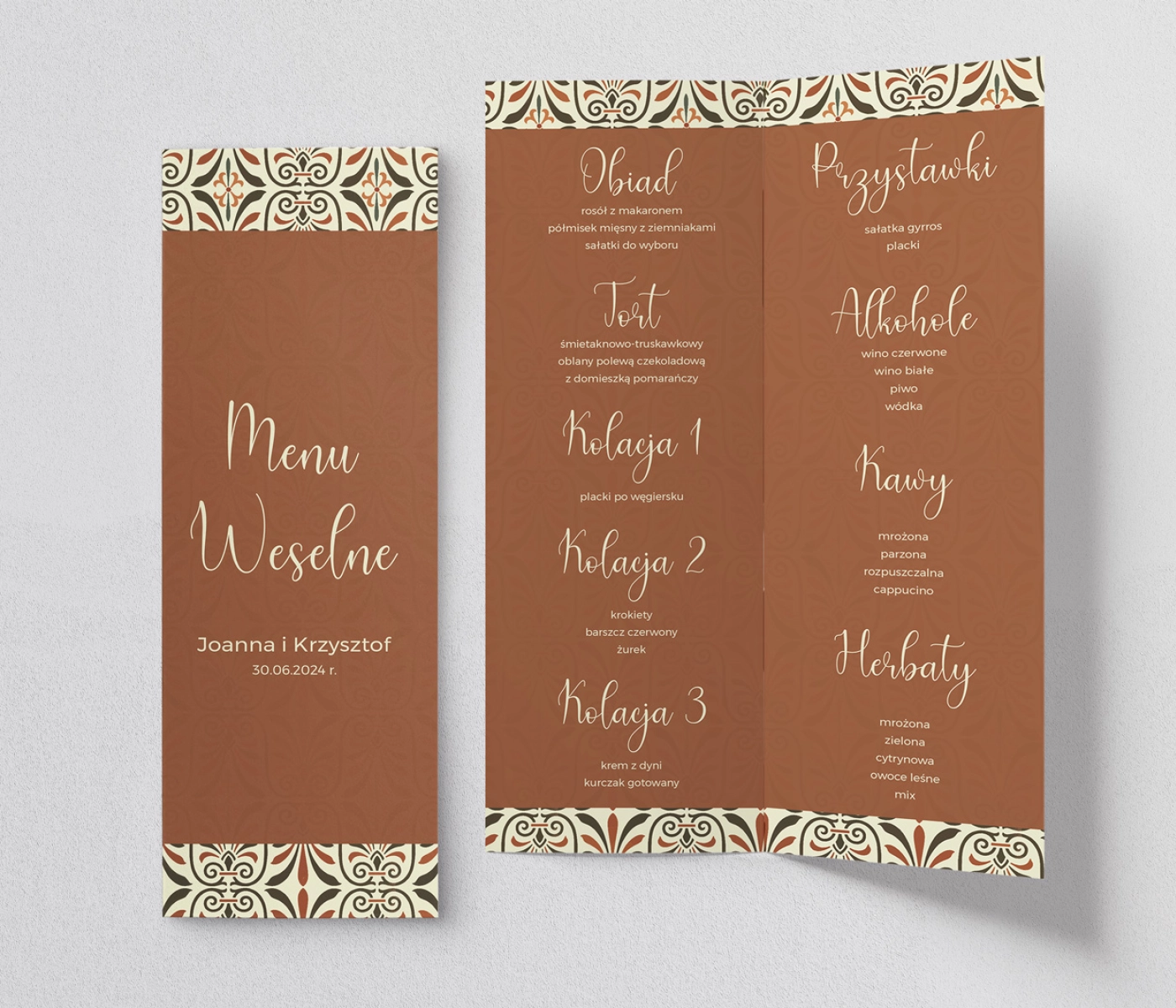 Menu Weselne Vintage - Motyw 3