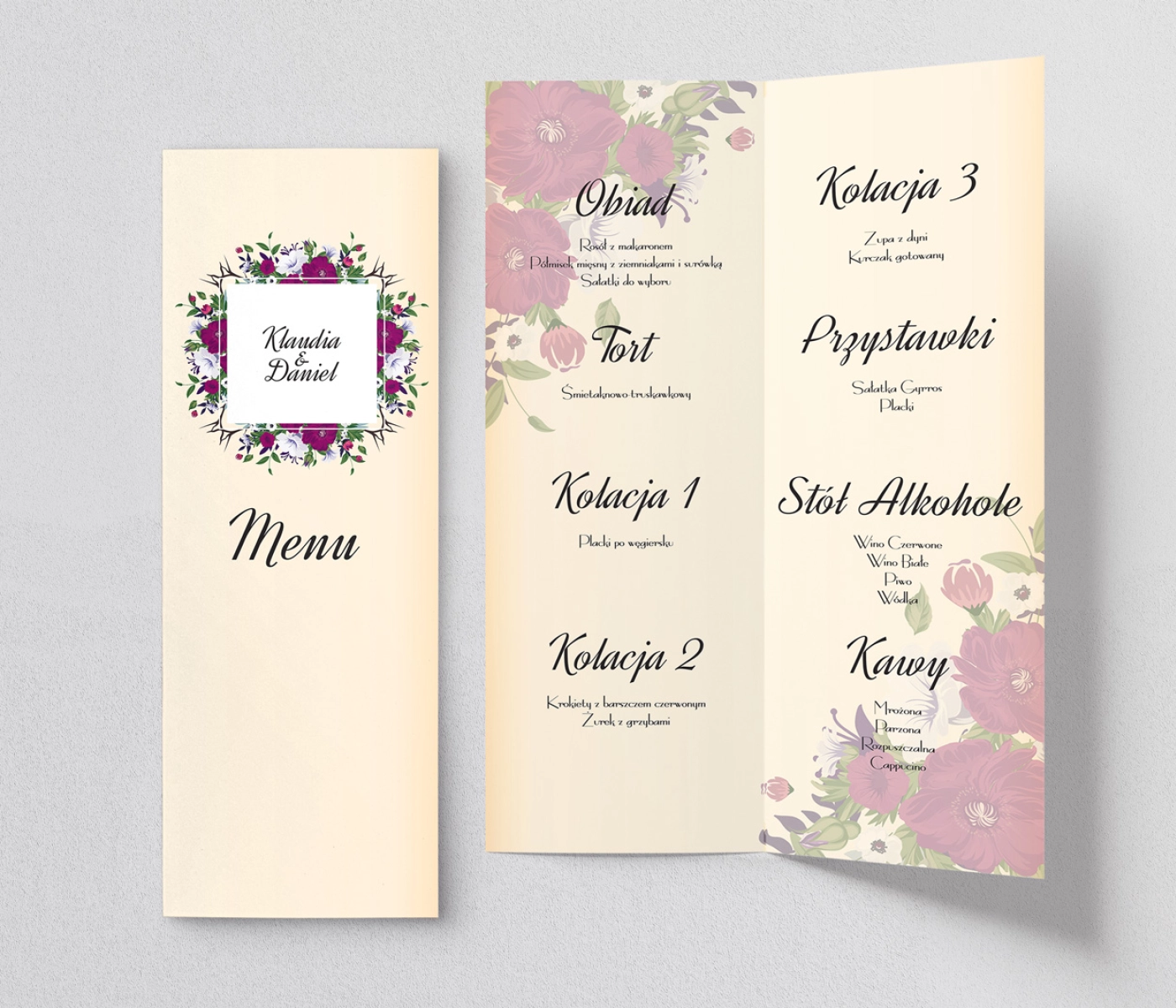 Menu Weselne love Motyw 10