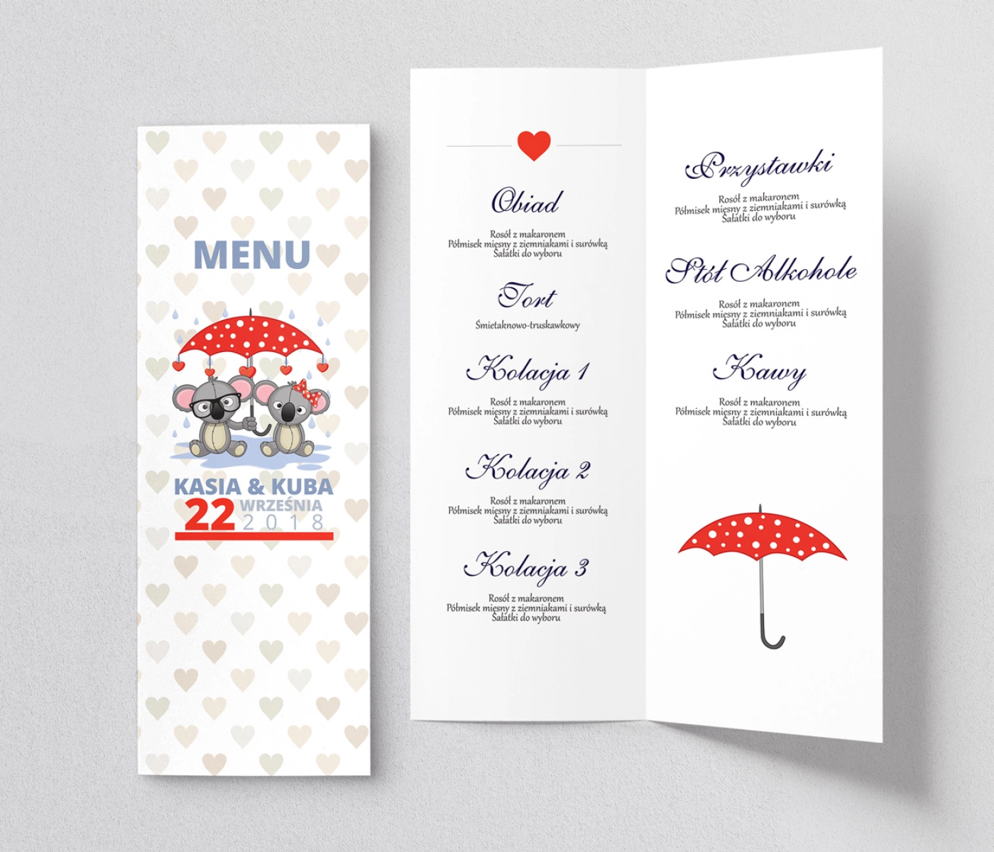 Menu Weselne Uroczy Deszcz Motyw 13