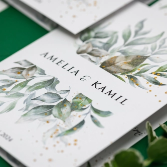 Zaproszenia ślubne Leaves - Składane Motyw 1