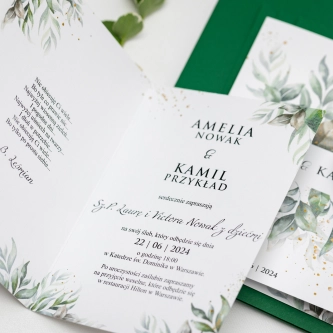 Zaproszenia ślubne Leaves - Składane Motyw 1