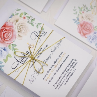 Zaproszenia ślubne Geometryczne Serce ze sznurkiem złotym i&nbsp;kopertą z&nbsp;zaklejką