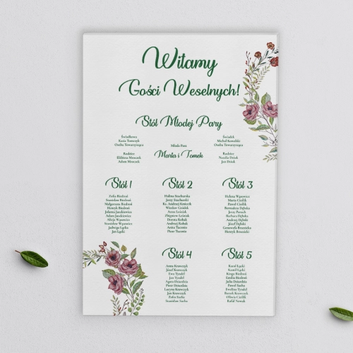 Plan stołów weselnych na płótnie Heart of Flowers Motyw 3