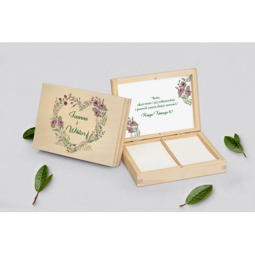 Pudełko na obrączki prostokątne naturalne - Heart of Flowers Motyw 3