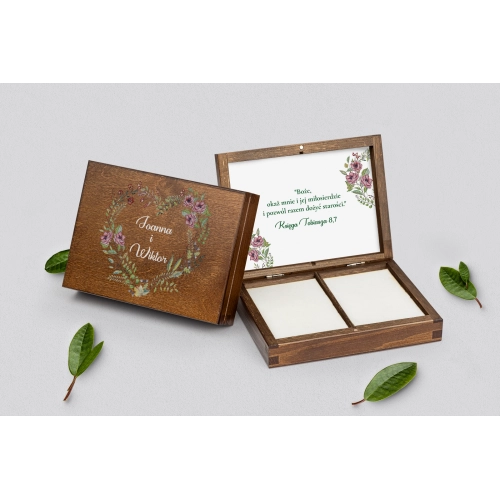 Pudełko na obrączki prostokątne brązowe - Heart of Flowers Motyw 3