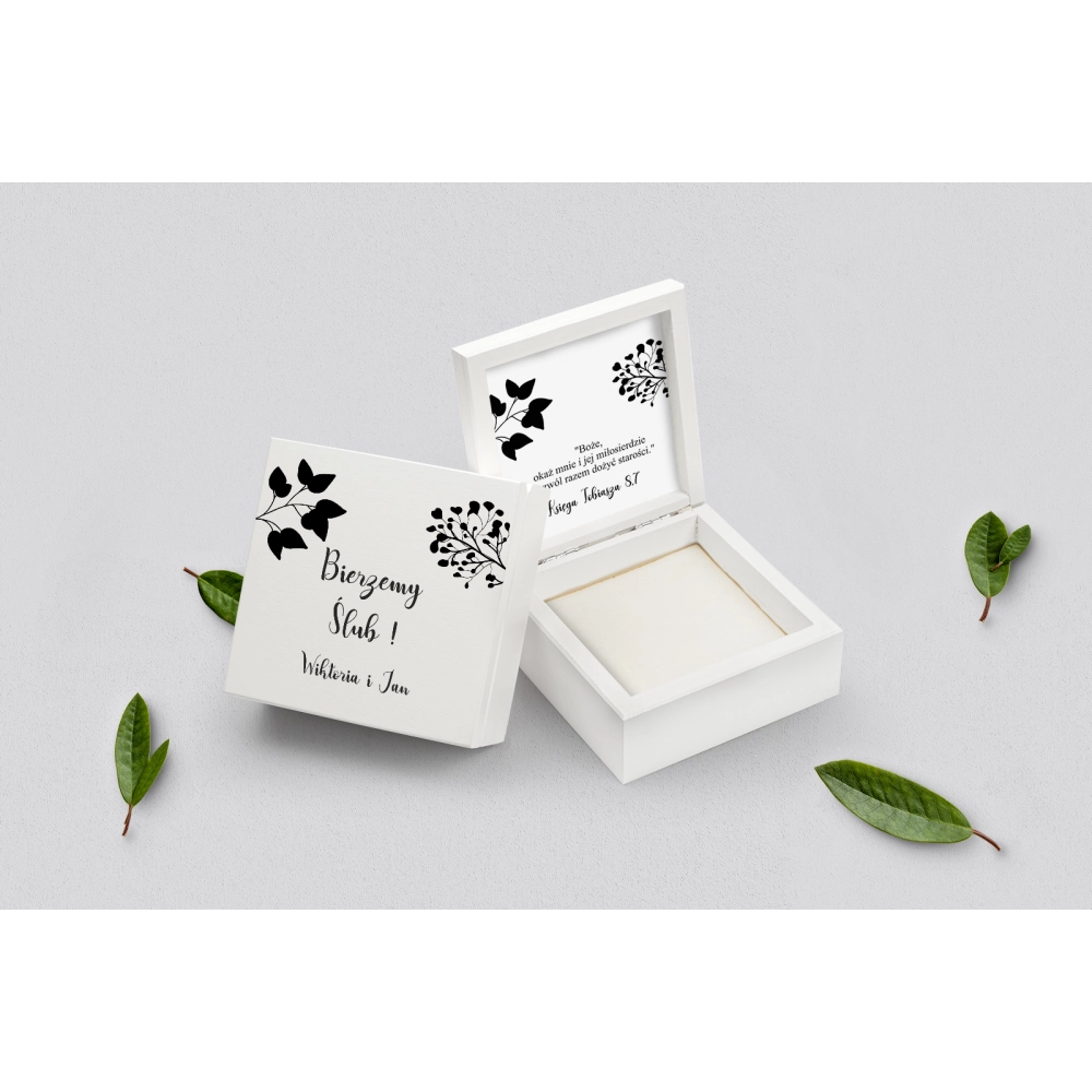 Pudełko na obrączki białe - Boho Motyw 3