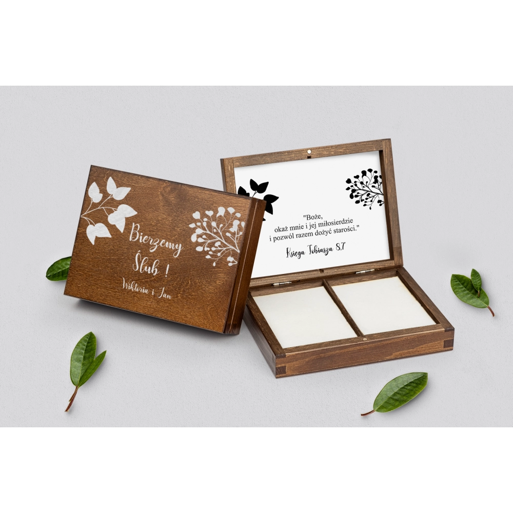 Pudełko na obrączki prostokątne brązowe - Boho Motyw 3