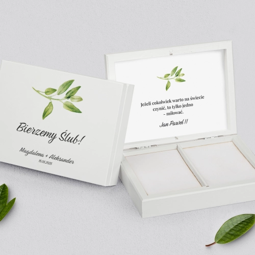 Pudełko na obrączki prostokątne białe - Nature Motyw 2