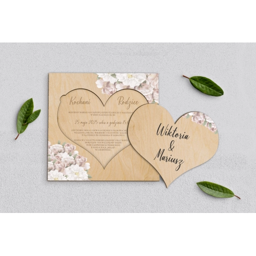 Drewniane Zaproszenie dla Rodziców - Amore Rosso Motyw 2