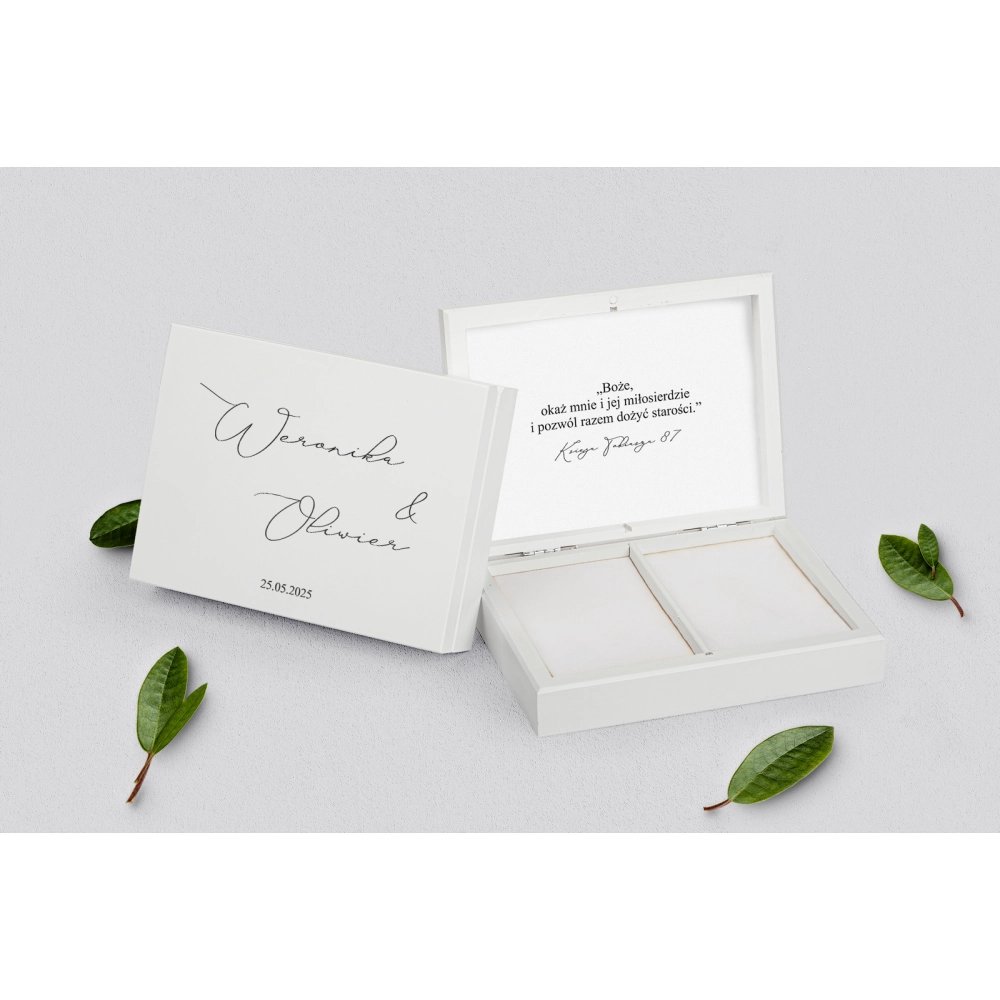 Pudełko na obrączki prostokątne białe - Minimalistyczne Motyw 3