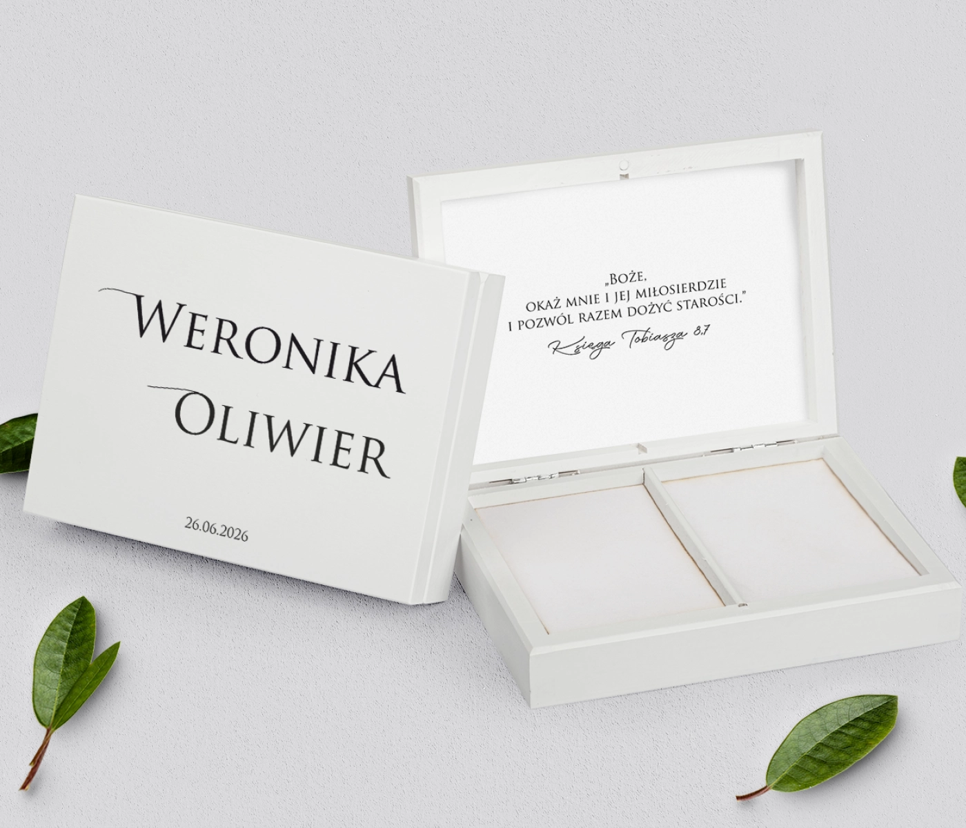 Pudełko na obrączki prostokątne białe - Minimalistyczne Motyw 2