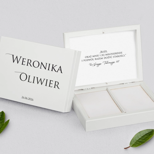 Pudełko na obrączki prostokątne białe - Minimalistyczne Motyw 2