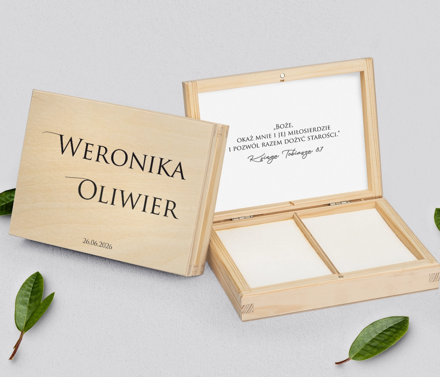 Pudełko na obrączki prostokątne naturalne - Minimalistyczne Motyw 2