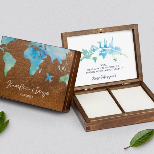 Pudełko na obrączki prostokątne brązowe - Mapa - Motyw 1