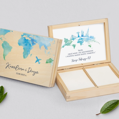 Pudełko na obrączki prostokątne naturalne - Mapa - Motyw 1