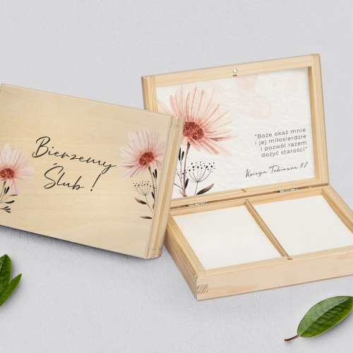 Pudełko na obrączki prostokątne naturalne - Natalie - Motyw 1