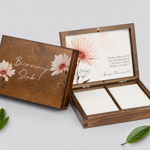 Pudełko na obrączki prostokątne brązowe - Natalie - Motyw 1