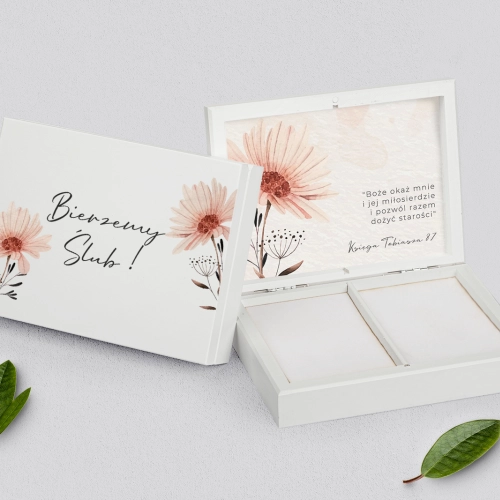 Pudełko na obrączki prostokątne białe - Natalie - Motyw 1