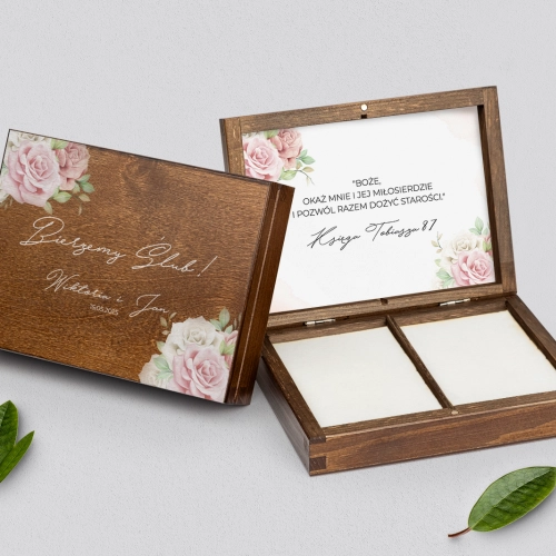 Pudełko na obrączki prostokątne brązowe - Lili Motyw 3