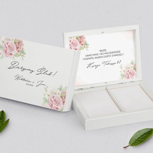 Pudełko na obrączki prostokątne białe - Lili Motyw 3