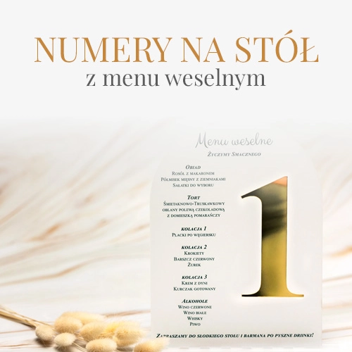 Numer na stół z menu weselnym