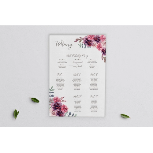 Plan stołów weselnych na płótnie PasteLove Motyw 1