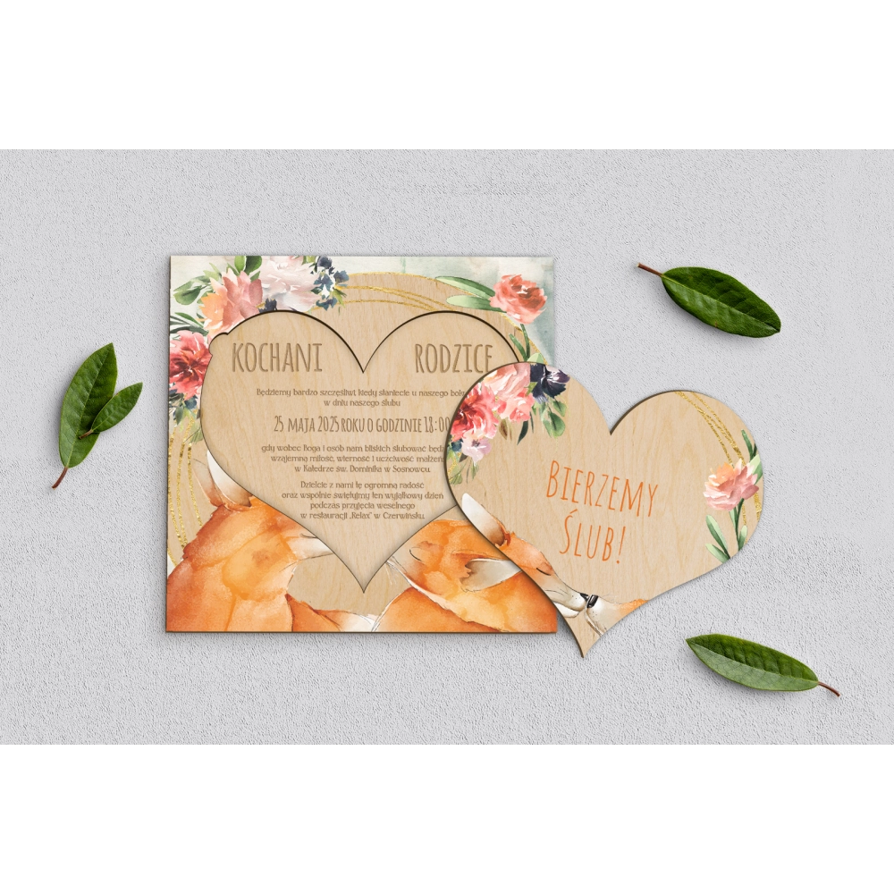 Drewniane Zaproszenie dla Rodziców - Animals Motyw 1