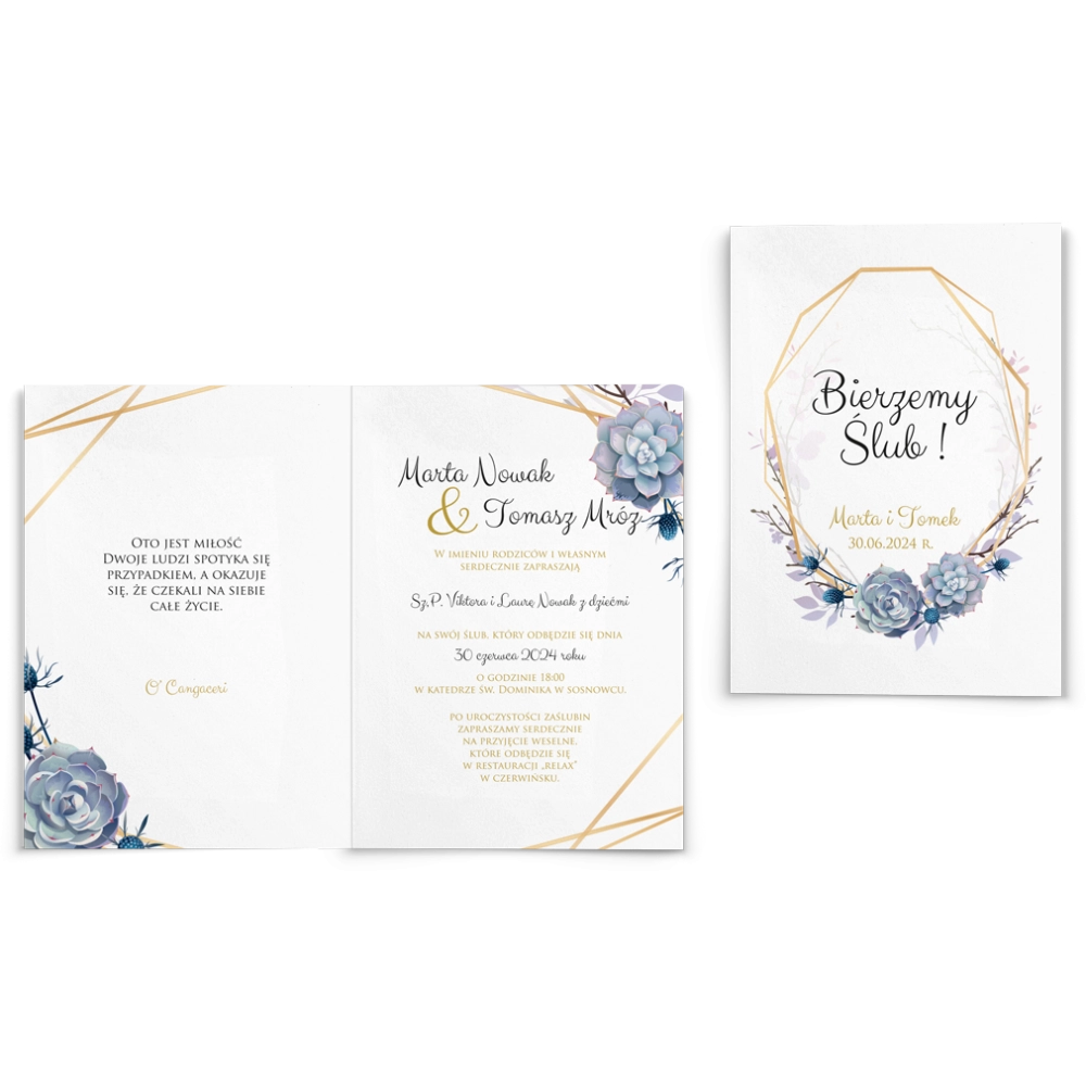 Zaproszenia ślubne Flowers & Frame - Składane Motyw 6