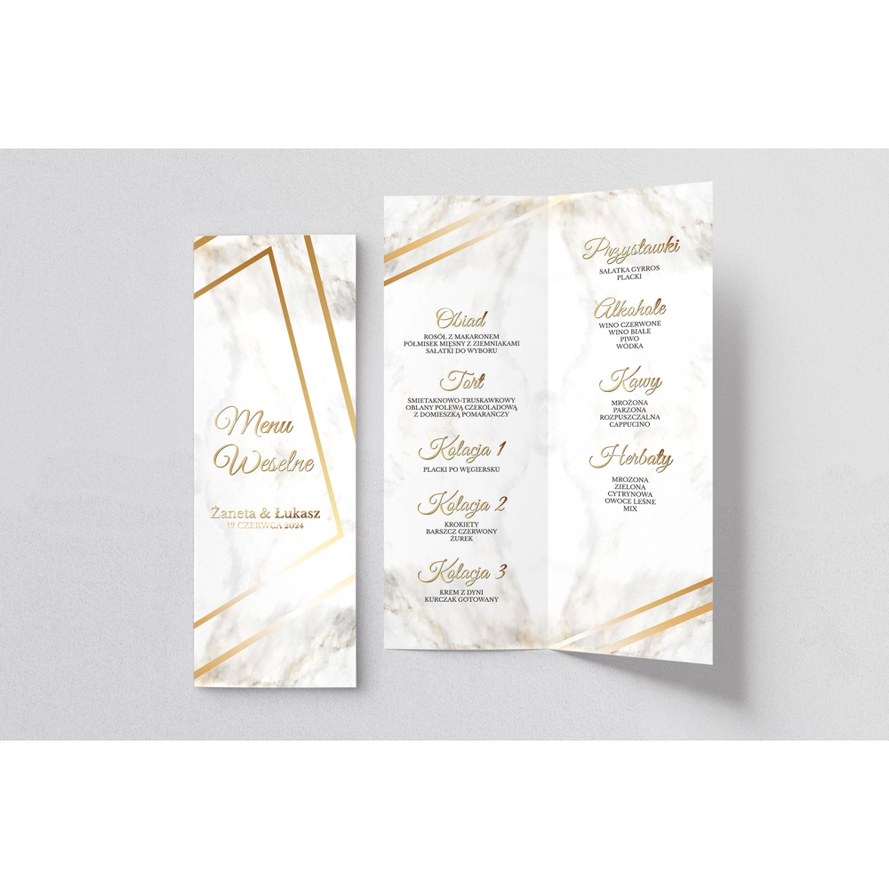 Menu Weselne Marmur & Złoto - Motyw 1