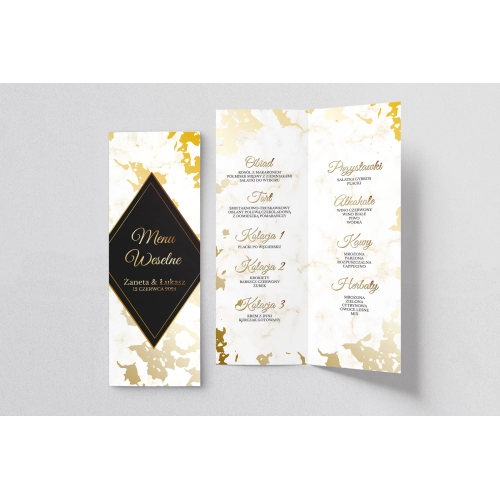 Menu Weselne Marmur & Złoto - Motyw 5