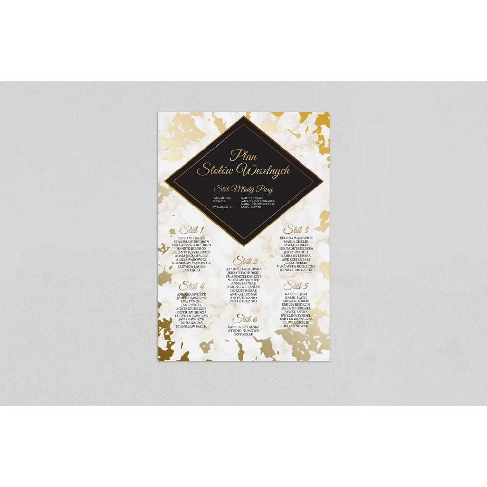 Plan stołów weselnych Marmur & Złoto - Motyw 5