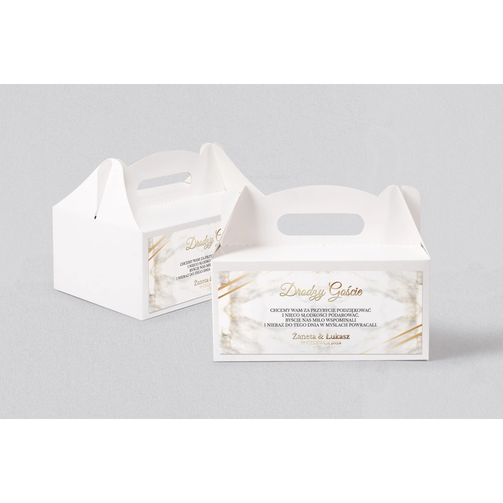 Pudełko na ciasto weselne Marmur & Złoto - Motyw 1