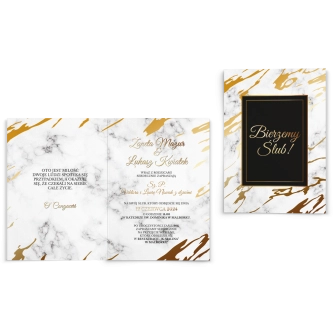 Zaproszenia ślubne Marmur & Złoto - Składane Motyw 3