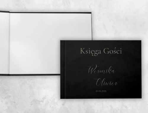 Czarna Welurowa Księga Gości Weselnych z Grawerem Minimalistyczne Motyw 1