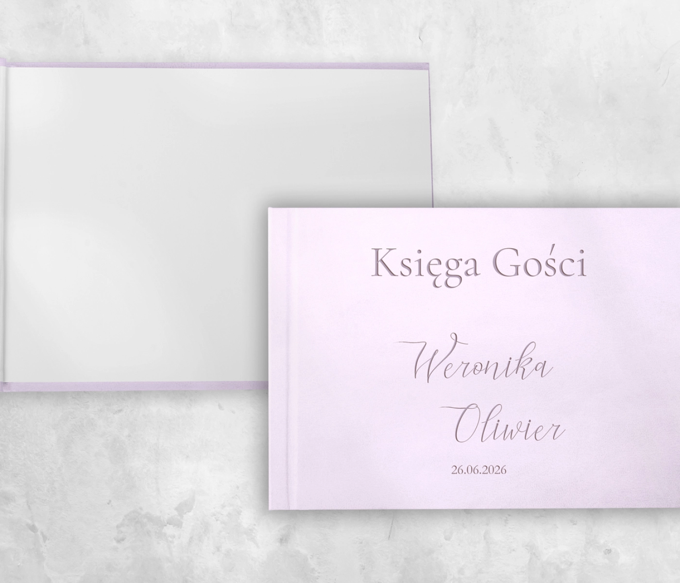 Liliowa Welurowa Księga Gości Weselnych z Grawerem Minimalistyczne Motyw 1
