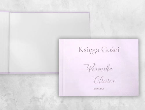 Liliowa Welurowa Księga Gości Weselnych z Grawerem Minimalistyczne Motyw 1