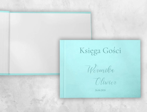 Morska Welurowa Księga Gości Weselnych z Grawerem Minimalistyczne Motyw 1