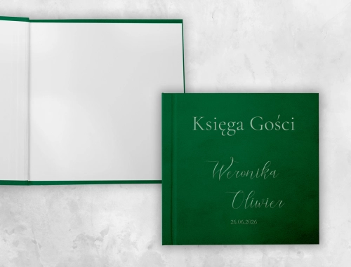 Zielona kwadratowa Welurowa Księga Gości Weselnych z Grawerem Minimalistyczne Motyw 1