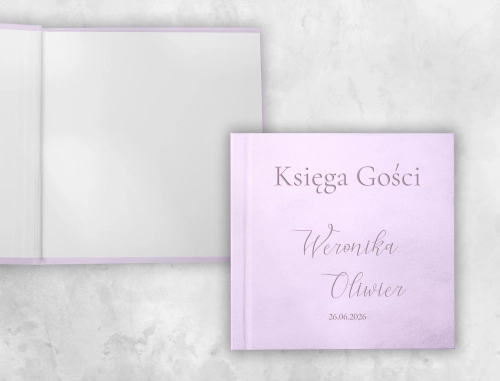 Liliowa kwadratowa Welurowa Księga Gości Weselnych z Grawerem Minimalistyczne Motyw 1