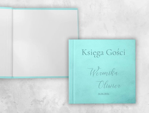 Morska kwadratowa Welurowa Księga Gości Weselnych z Grawerem Minimalistyczne Motyw 1