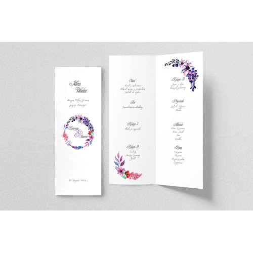 Menu Weselne Akwarelowe Wianki - Motyw 7