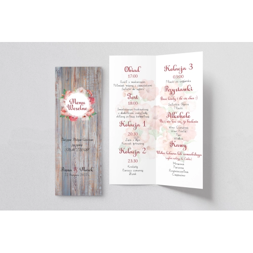 Menu Weselne Rustical Motyw 3