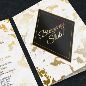 Zaproszenia ślubne Marmur & Złoto - Składane Motyw 5