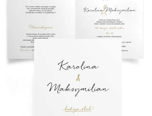 Zaproszenia ślubne Kwadratowe Składane Golden Elegance - Motyw 1