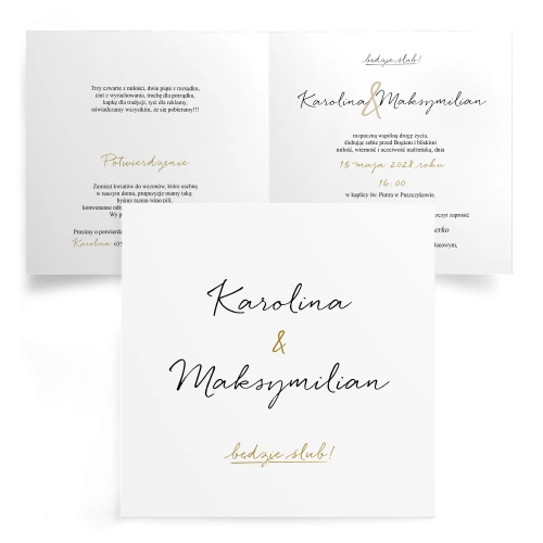 Zaproszenia ślubne Kwadratowe Składane Golden Elegance - Motyw 1
