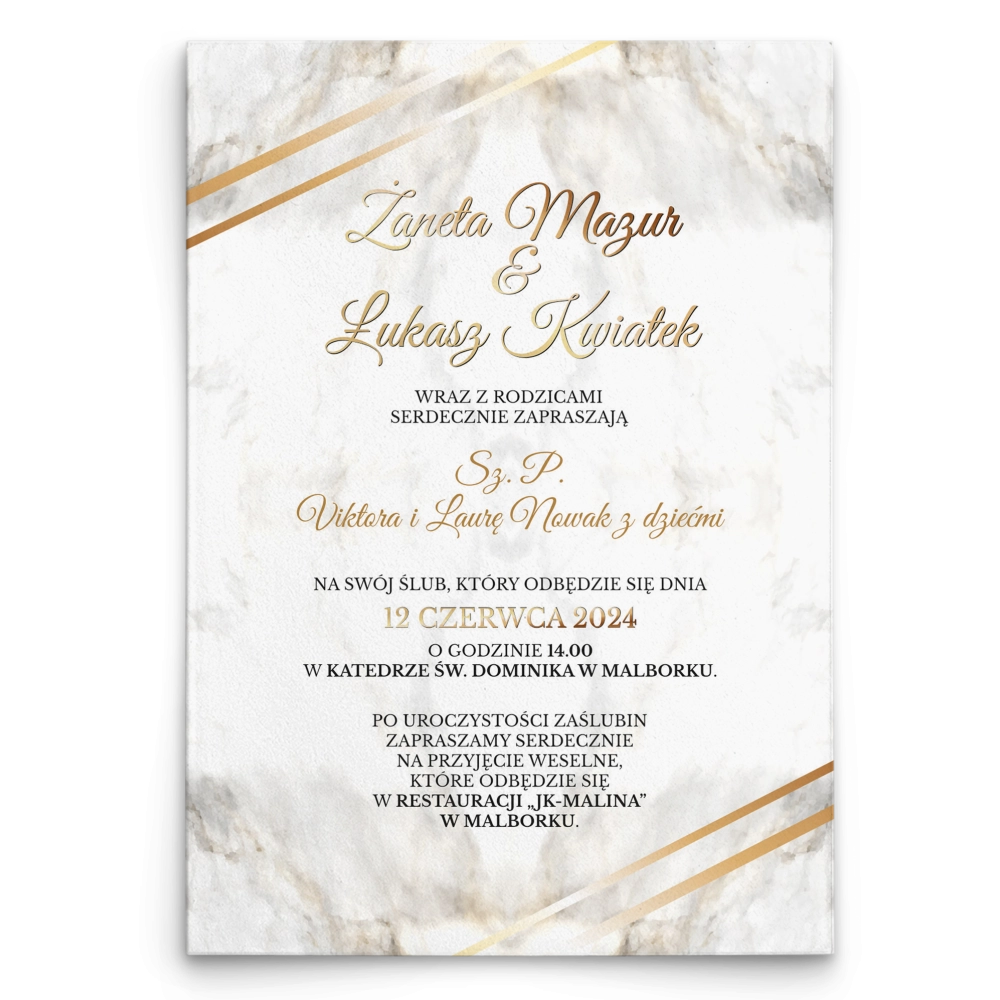 Zaproszenia ślubne Marmur & Złoto - Motyw 1