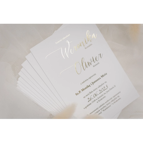 Złocone zaproszenia ślubne Minimalistyczne - Motyw 1